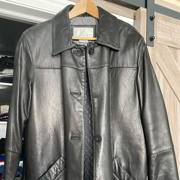 Nine West Black Genuine Leather Jacket-Women’s L